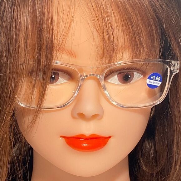 1444 Helen Reading Glasses 3.0 Readers Bluelight Filter Clear Frame NWT - Picture 1 of 9